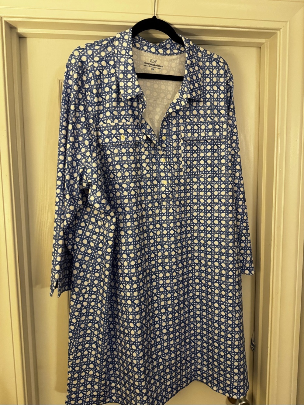 Vineyard Vines Blue & White Geometric Bamboo Print Dress